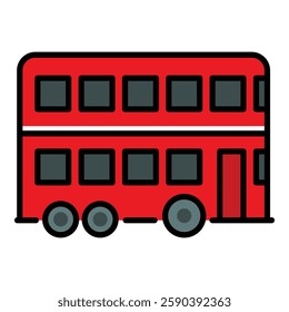 A double-decker bus, symbolizing urban transportation, tourism, and iconic travel experiences round line vector icon with editable stroke