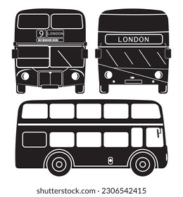 Double-decker London bus city transport double-decker sightseeing contour icon black stencil, silhouette, vector illustration