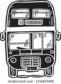 Double-decker London bus. Vector illustration, hand drawn sketch, line art, isolated on white background. England symbol.