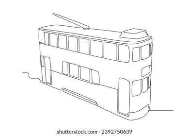 A double-decker public transport. Tram one-line drawing