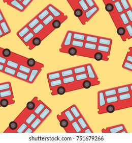 Logo del bus turístico de dos pisos sobre un patrón sin costuras amarillo. Ilustración del vector