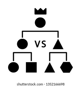 Double-elimination tournament glyph icon. Esports. Cyber championship. Competition. Game strategy scheme.  Silhouette symbol. Negative space. Vector isolated illustration