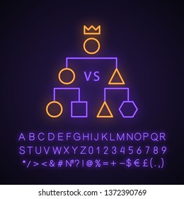 Double-elimination tournament neon light icon. Esports. Cyber championship. Competition. Game strategy scheme. Glowing sign with alphabet, numbers and symbols. Vector isolated illustration