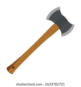 Hacha de doble cabeza con mango de madera y cuchillas de metal afiladas Vector aislado