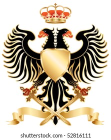 Double-headed eagle with crown and swords. Color vector version.