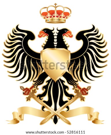 Double-headed eagle with crown and swords. Color vector version.