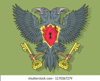The double-headed eagle holds the keys in its paws.