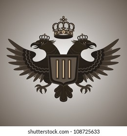 Double-headed eagle. Vintage coat of arms - two-headed eagle with a crown and shield.