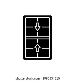 Double-hung windows black glyph icon. Two operating sash moving up, down. Vertical-sliding window. Efficient ventilation on top, bottom. Silhouette symbol on white space. Vector isolated illustration