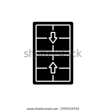 Double-hung windows black glyph icon. Two operating sash moving up, down. Vertical-sliding window. Efficient ventilation on top, bottom. Silhouette symbol on white space. Vector isolated illustration