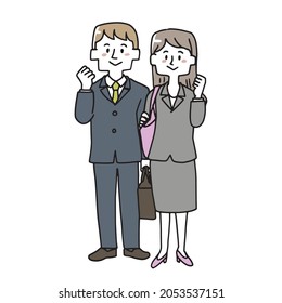 Double-income couple doing guts pose