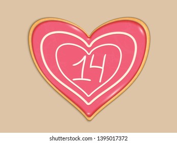 Double-layered cookie with a heart-shaped marshmallow and the number 14 on it. Valentine's day gift. Sweet Valentine.
