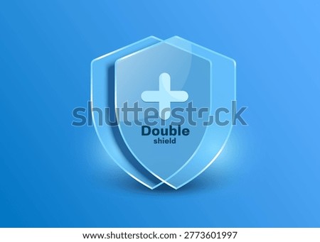 Double-layered glass shield protects and protects against viruses or germs and dirt, 3d vector on blue background for advertising design for disinfectant or prophylactic medicinal products.