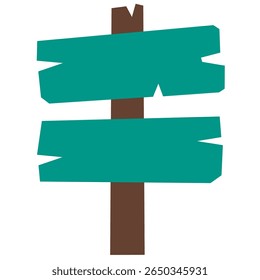 Double-layered wooden sign with flat planks, ideal for map directions, campsite labels, or forest info signs in flat cartoon design.
