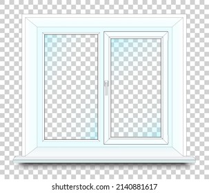 A double-leaf white plastic window on a transparent background. Vector illustration