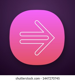 Double-lined arrow app icon. Indicating sign, pointer button. Forward indicator. Arrowhead pointing to right direction. UI/UX user interface. Web or mobile application. Vector isolated illustration
