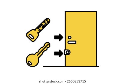Porta frontal com dois fechos, Ícones de prevenção contra crimes e segurança doméstica, Ilustração de vetor