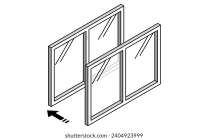 Doppelvertäfelte Fenster Illustration der Maßnahmen zur Lärmminderung, die in Mietobjekten ergriffen werden können, Vektorgrafik