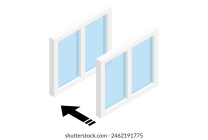 Double-paned windows Noise reduction and isometric illustration that can be done in rental properties, Vector Illustration