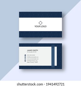 Double-Side Business Card Template Layout In Blue And White Color.