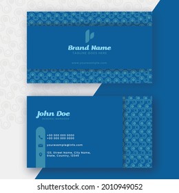 Double-Side Of Business Or Vising Card In Blue Color.