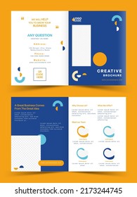 Double-Side Of Creative Bi-Fold Brochure Template With Copy Space On Orange Background.