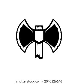 

Doppelseitiges Axt-Logo. Ax, Polosseum des Perun. Weapon-Vektorkonzept. Minimal elegantes Monogram-Logo. 