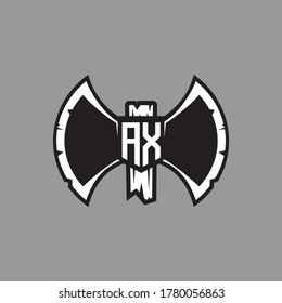 Double-sided ax logo. Ax of perun / ax of the executioner. Weapon vector concept. Minimal elegant monogram art logo. 