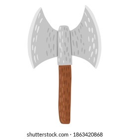 Arax de doble cara aislada en fondo blanco. Caricatura tierna arma de viking en estilo doodle, ilustración vectorial.