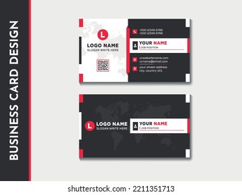 Diseño de plantillas de tarjetas de visita corporativas horizontales de doble cara en negro y rojo. Tarjetas de visita modernas y creativas y promoción de marca, diseño de estatuas. Diseño de la tarjeta de nombre abstracta del vector.