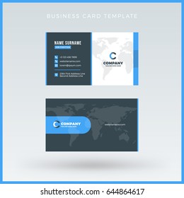 Double-sided Blue Business Card Template. Vector Illustration. Stationery Design