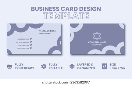 Double-sided business card template in a modern and clean style. Horizontal orientation. Vector illustration. Vector illustrated visiting card.