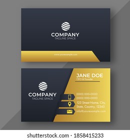 Double-Sided Business Or Visiting Card In Grey And Golden Color.