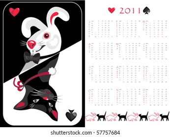 Double-sided calendar cat/rabbit 2011,  vector illustration.