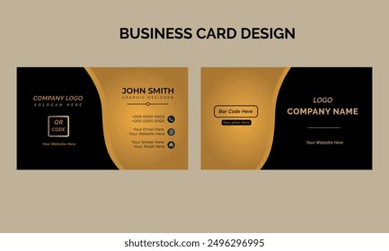 Double-sided creative business card elegant dark back background with abstract golden template