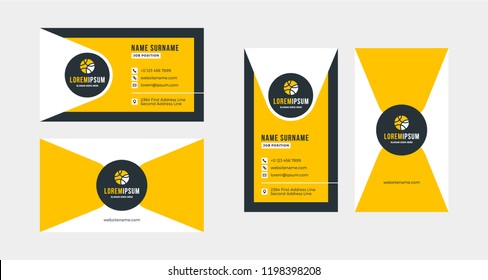 Double-sided creative business card template. Portrait and landscape orientation. Horizontal and vertical layout. Vector illustration