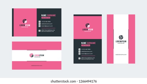 Double-sided creative business card template. Portrait and landscape orientation. Horizontal and vertical layout. Vector illustration