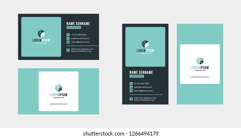 Double-sided creative business card template. Portrait and landscape orientation. Horizontal and vertical layout. Vector illustration