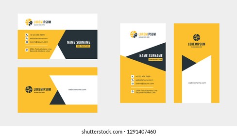 Double-sided creative business card template. Portrait and landscape orientation. Horizontal and vertical layout. Vector illustration