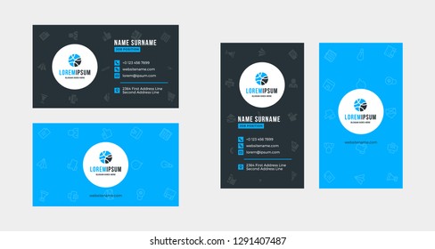 Double-sided creative business card template. Portrait and landscape orientation. Horizontal and vertical layout. Vector illustration