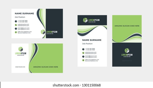 Double-sided creative business card template. Portrait and landscape orientation. Horizontal and vertical layout. Vector illustration