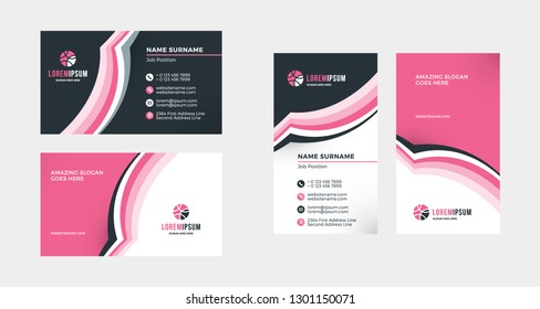 Double-sided creative business card template. Portrait and landscape orientation. Horizontal and vertical layout. Vector illustration
