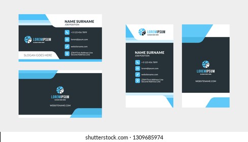 Double-sided creative business card template. Portrait and landscape orientation. Horizontal and vertical layout. Vector illustration