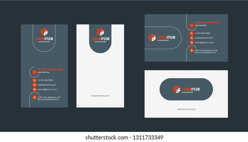 Double-sided creative business card template. Portrait and landscape orientation. Horizontal and vertical layout. Red and black color theme. Vector illustration
