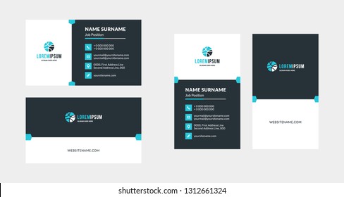 Double-sided creative business card template. Portrait and landscape orientation. Horizontal and vertical layout. Vector illustration