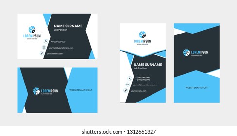 Double-sided creative business card template. Portrait and landscape orientation. Horizontal and vertical layout. Vector illustration