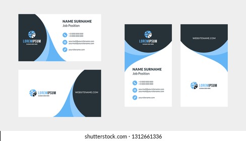 Double-sided Creative Business Card Template. Portrait And Landscape Orientation. Horizontal And Vertical Layout. Vector Illustration