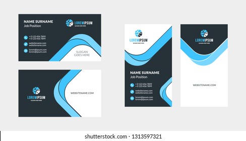Double-sided creative business card template. Portrait and landscape orientation. Horizontal and vertical layout. Vector illustration