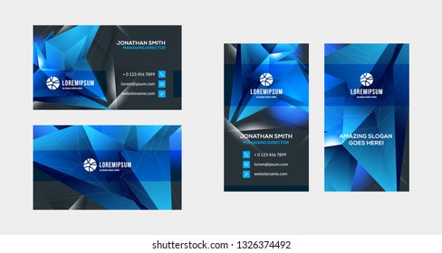 Double-sided creative business card template. Portrait and landscape orientation. Horizontal and vertical layout. Vector illustration