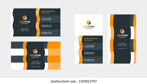 Double-sided creative business card template. Portrait and landscape orientation. Horizontal and vertical layout. Vector illustration